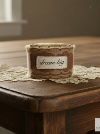 Boho Cotton Cuff Bracelet – Embroidered Dream Big Quote, Vintage Lace Detail