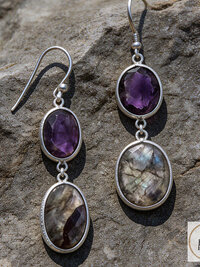 Freeform Amethyst and Labradorite Earrings