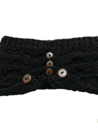 Hand-Knit Black Wool Headband with Buttons - Cozy Ear Warmer for Women