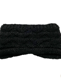 Hand-Knit Black Wool Headband with Buttons - Cozy Ear Warmer for Women