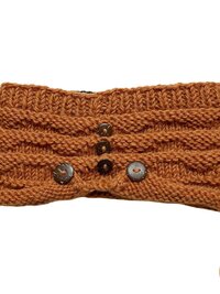 Hand-Knit Orange Wool Headband with Buttons - Cozy Ear Warmer for Women