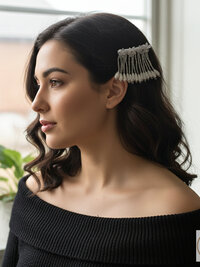 Rhinestone and Resin Flowered Fringe with Pearl Accented Hairpin