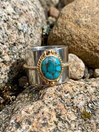 Two Tone Rope Edge Turquoise Ring
