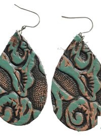 Boho Leather Teardrop Earrings - Handcrafted Turquoise Colored Dangles