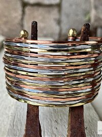 Wide Hammered Mixed Metal Cuff Bracelet - Statement Artisan Jewelry