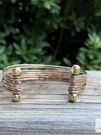 Thin Hammered Mixed Metal Cuff Bracelet - Handcrafted Stacking Bangle