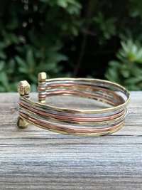 Thin Hammered Mixed Metal Cuff Bracelet - Handcrafted Stacking Bangle