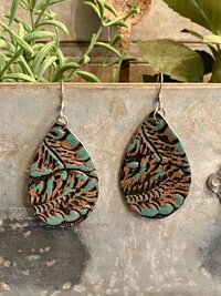 Boho Leather Teardrop Earrings - Handcrafted Turquoise Colored Dangles