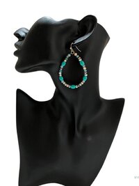 Boho Teardrop Earrings with Turquoise Beads - Antique Gold Dangle Jewelry