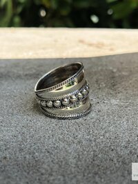 Sterling Silver Wide Band Ring, Boho Dot Detail, Handmade