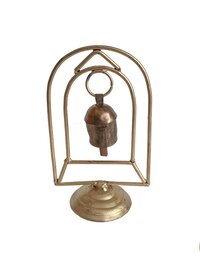 Zen Bell on Stand Peaceful Chime - Handcrafted Artisan Boho Metal Decor, 6 Inch