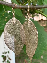 Handcrafted Gold Leaf Earrings, Elegant Botanical Dangles, Delicate Nature Jewelry Drops