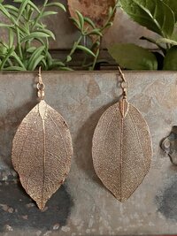 Handcrafted Gold Leaf Earrings, Elegant Botanical Dangles, Delicate Nature Jewelry Drops