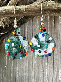 Handcrafted Boho Button Earrings - Dangle Earrings, Sustainable Upcycled Jewelry