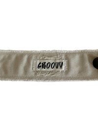 GROOVY Beige Fabric Cuff Bracelet - Vintage Button Textile Wristband