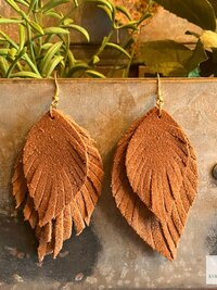Brown Suede Feather Earrings, Boho Statement Jewelry, Handcrafted Suede Feathers, Gift for Her