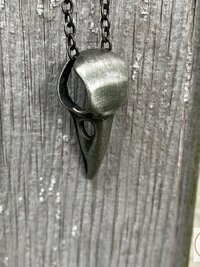 Gothic Silver Crow Skull Necklace, Antique Raven Head Pendant