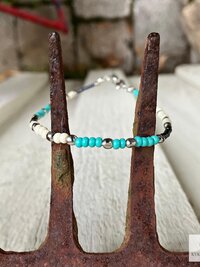 Handcrafted Boho Anklet with Turquoise & Silver Beads - Unique Bohemian Jewelry