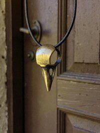Gothic Crow Skull Necklace, Brass Raven Bird Pendant, Witchy Jewelry