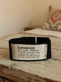 Black Suede Boho Cuff Bracelet - Cotton Fabric, Vintage Crochet, Button Closure
