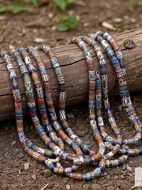 43 Inch Long African Trade Bead Necklace - Vibrant Bohemian Statement Jewelry, Glass Krobo Strand