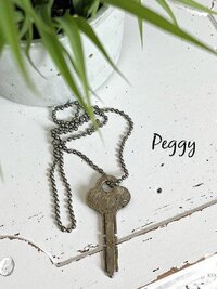Antique Brass Key Necklace, 1920s Repurposed Pendant, Gunmetal Ball Jewelry