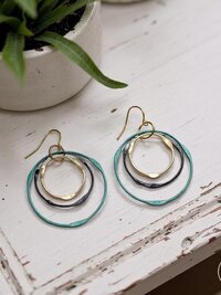 Boho Mixed Metal Round Earrings - Circle Dangle Earrings, Statement Jewelry