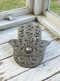Unique Handcrafted Hamsa Hand Metal Art - Upcycled Steel Boho Wall Decor