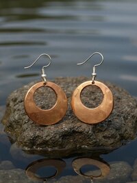 Round Copper Hoop Earrings - Boho Earrings, Handcrafted Hammered Dangles
