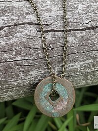 Antique Chinese Cash Coin Necklace, Feng Shui Good Fortune Pendant