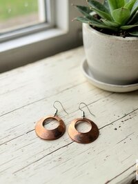 Round Copper Hoop Earrings - Boho Earrings, Handcrafted Hammered Dangles