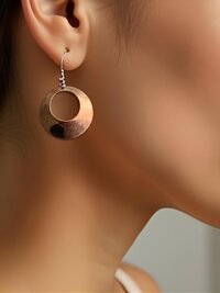 Round Copper Hoop Earrings - Boho Earrings, Handcrafted Hammered Dangles