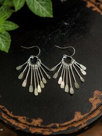 Boho Silver Plated Fringe Paddle Earrings, Sterling Silver Wires, Artisan Chandelier Dangles