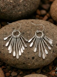 Boho Silver Plated Fringe Paddle Earrings, Sterling Silver Wires, Artisan Chandelier Dangles