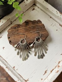 Boho Silver Plated Fringe Paddle Earrings, Sterling Silver Wires, Artisan Chandelier Dangles