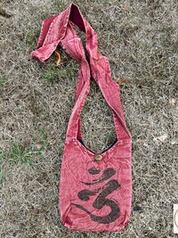 Red Handmade Crossbody Bag with Spiritual OM Symbol - Hippie Style Shoulder Bag