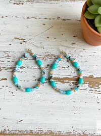 Boho Teardrop Earrings with Turquoise Beads - Antique Gold Dangle Jewelry