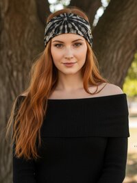 Black & Tan Tie Dye Boho Headband - Stylish Bohemian Headwrap, Headbands for Women
