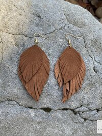 Brown Suede Feather Earrings, Boho Statement Jewelry, Handcrafted Suede Feathers, Gift for Her