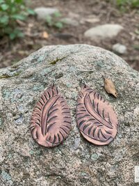 Hand Tooled Brown Leather Teardrop Earrings, Floral Embossed Genuine Leather Western Dangles