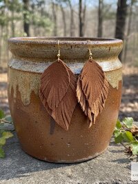 Brown Suede Feather Earrings, Boho Statement Jewelry, Handcrafted Suede Feathers, Gift for Her