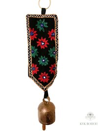 Boho Shisha Mirror Embroidery Fabric Banner Chime - Recycled Indian Wall Bell