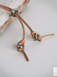 Boho Leather & Silver Bead Bracelet - Adjustable Minimalist Style