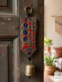 Boho Shisha Mirror Embroidery Fabric Banner Chime - Recycled Indian Wall Bell