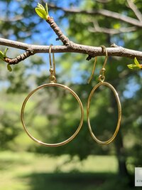 Handcrafted Gold Dangle Hoop Earrings - Medium Circle Drops