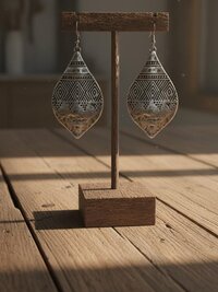 Silver Hammered Tribal Earrings - Geometric Ethnic Drop Earrings