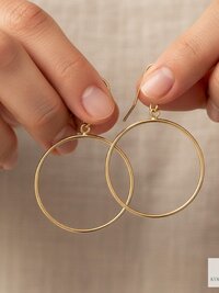 Handcrafted Gold Dangle Hoop Earrings - Medium Circle Drops