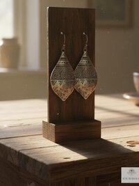 Silver Hammered Tribal Earrings - Geometric Ethnic Drop Earrings