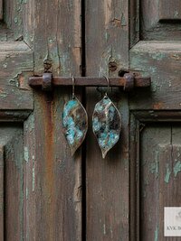 Patina Brass Leaf Earrings - Rustic Boho Jewelry