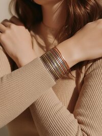 Wide Hammered Mixed Metal Cuff Bracelet - Statement Artisan Jewelry